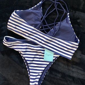 Cupshe Blue and white striped bikini brand new